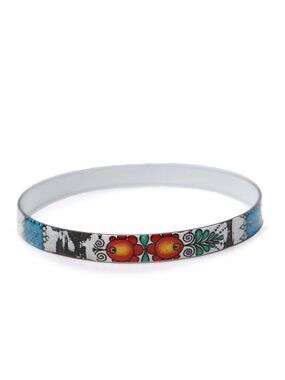 Vintage Arta Austria Hand Painted Enamel Bangle - Floral Folk Art Design - White